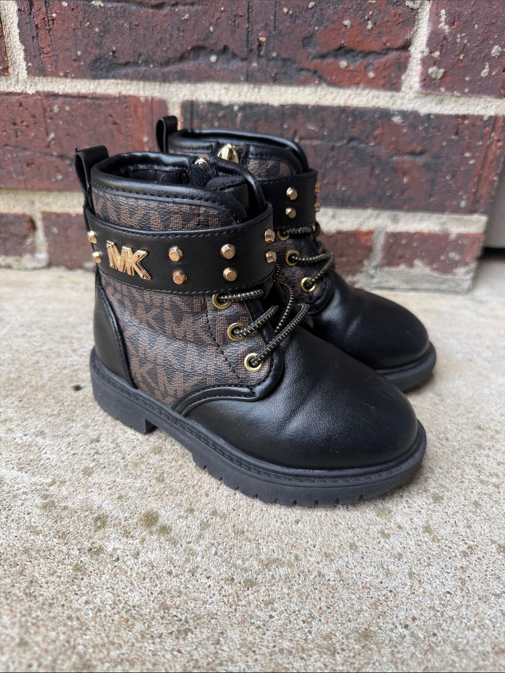 Michael Kors Black & Brown MK Logo Combat Boots for Kids
